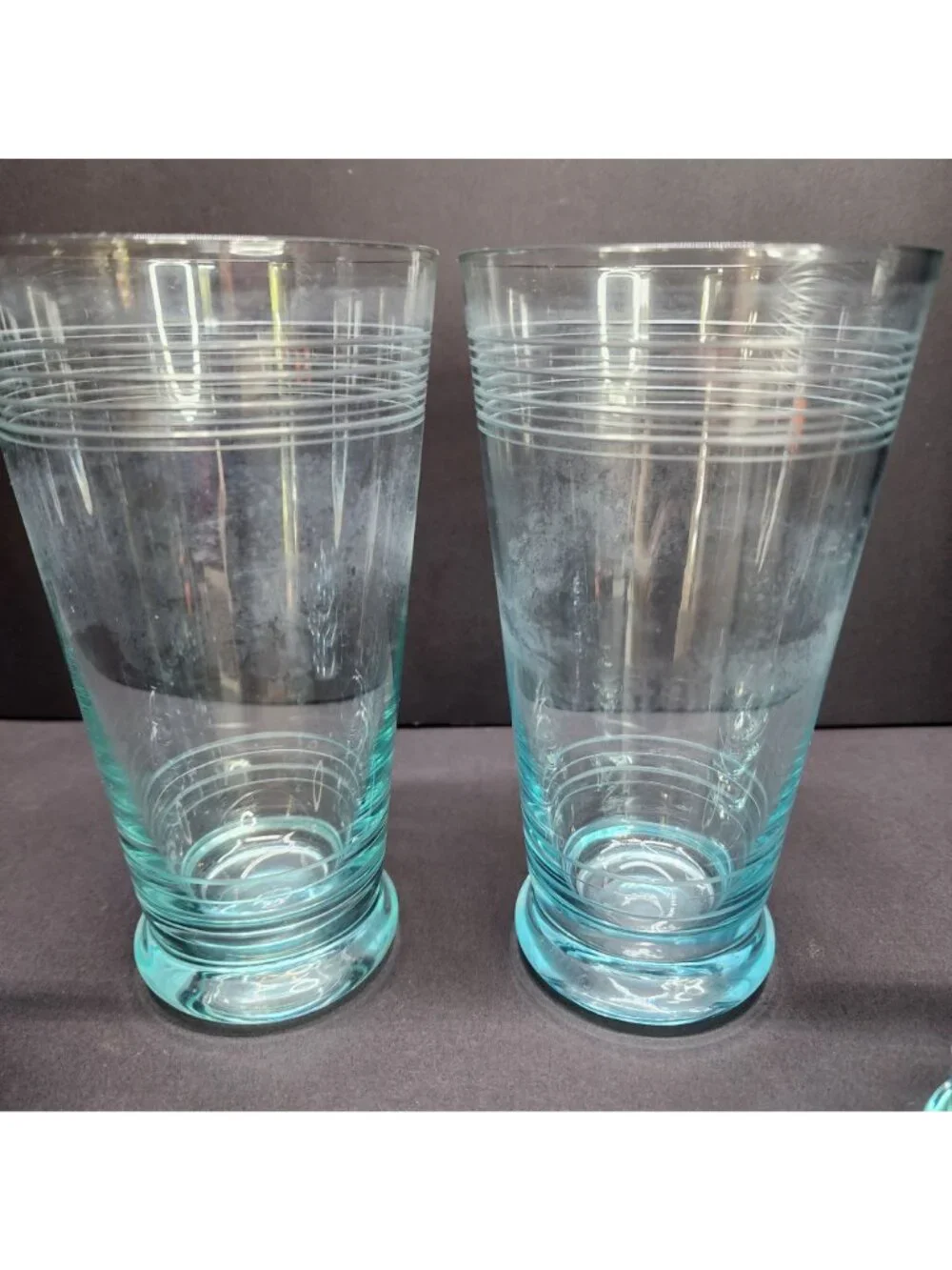 Vintage Icy Blue Etched Banded Glasses Tumbler 7